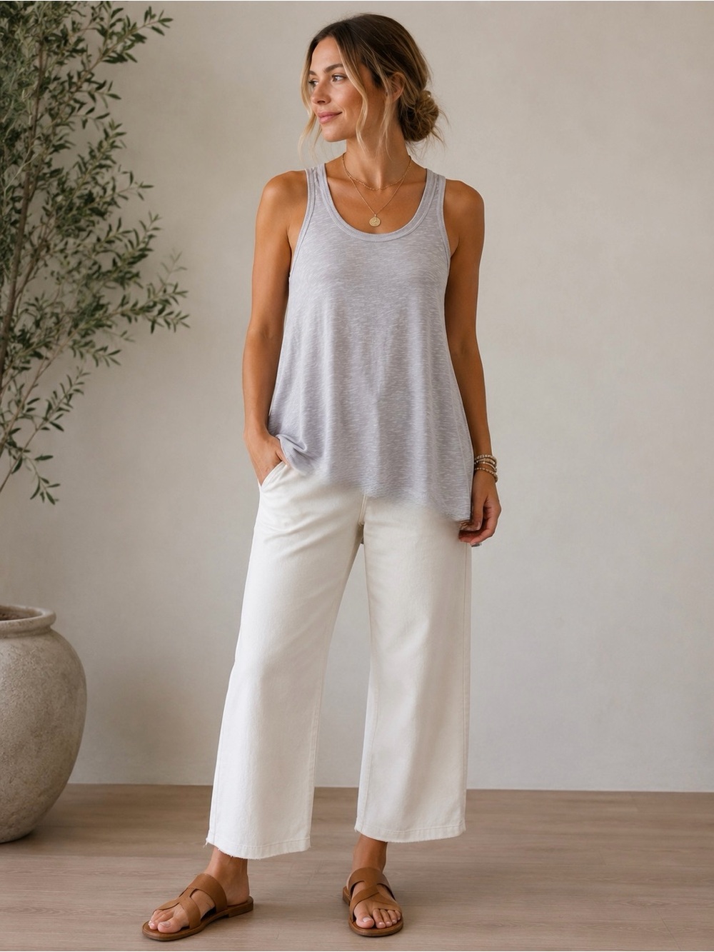 Wilt Anthropologie Gray Slub Cotton Asymmetrical Tank Top USA L